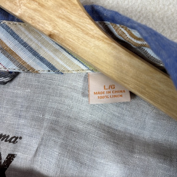 Tommy Bahama Island Modern Fit Blue Button Down Shirt Large 100% Linen - Picture 12 of 12
